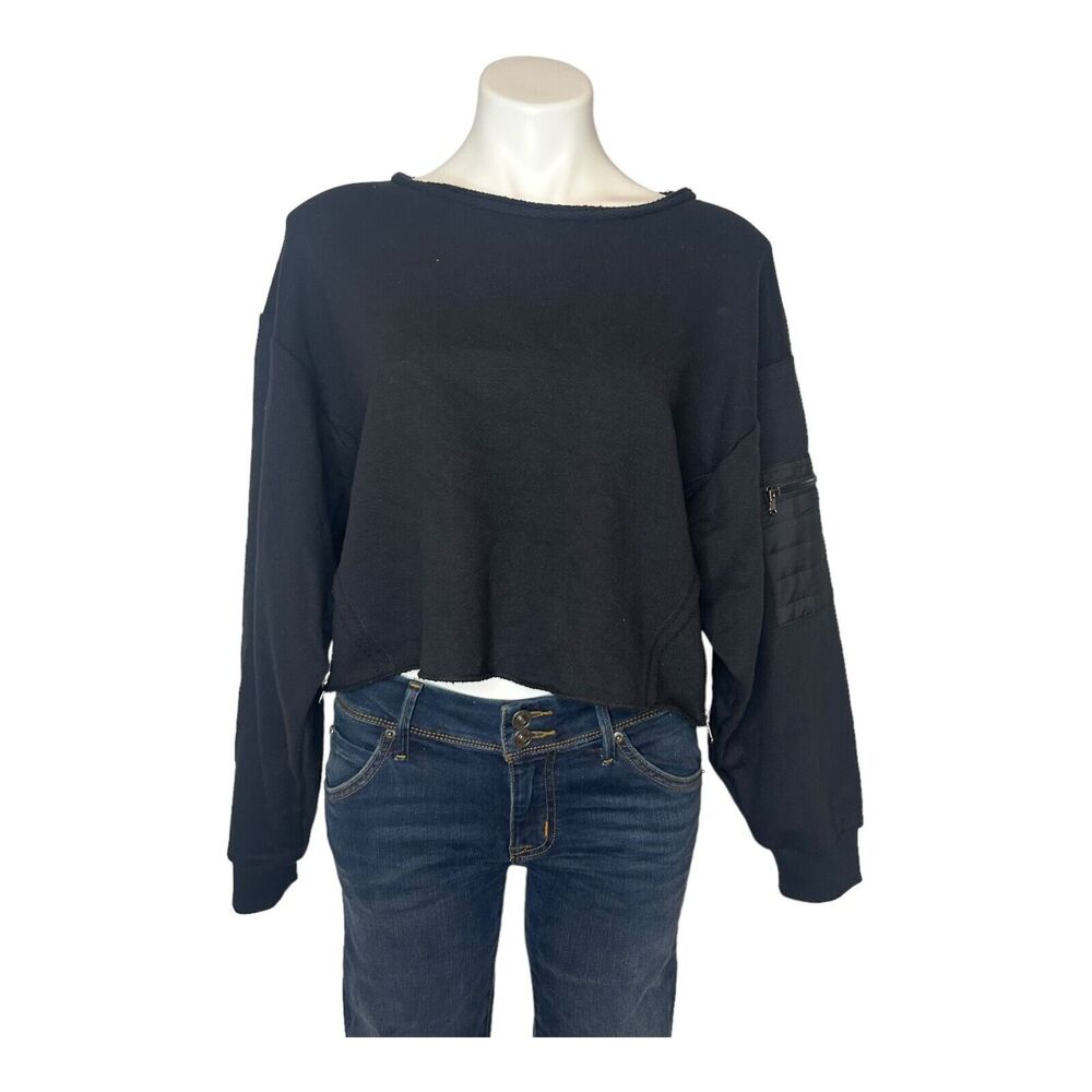 VINTAGE HAVANA Black Terry‎ Utility Cropped Sweatshirt Top Size M [no tag] Women